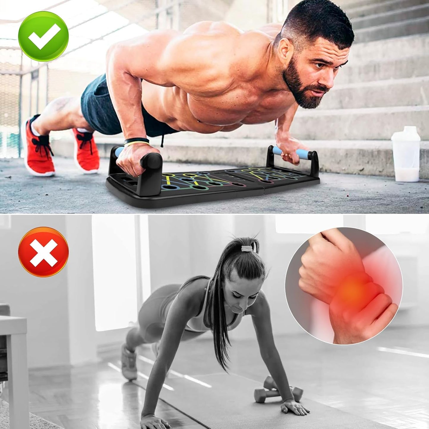 Traxenta Portable Planche Pompe, Planche Pompe Musculation avec Antiglisse Poignées, Planche Push Up, Push Up Board, Push Up Board Pliable avec 2 Bande de Résistance, Push Up Bar pour Muscles Exercice