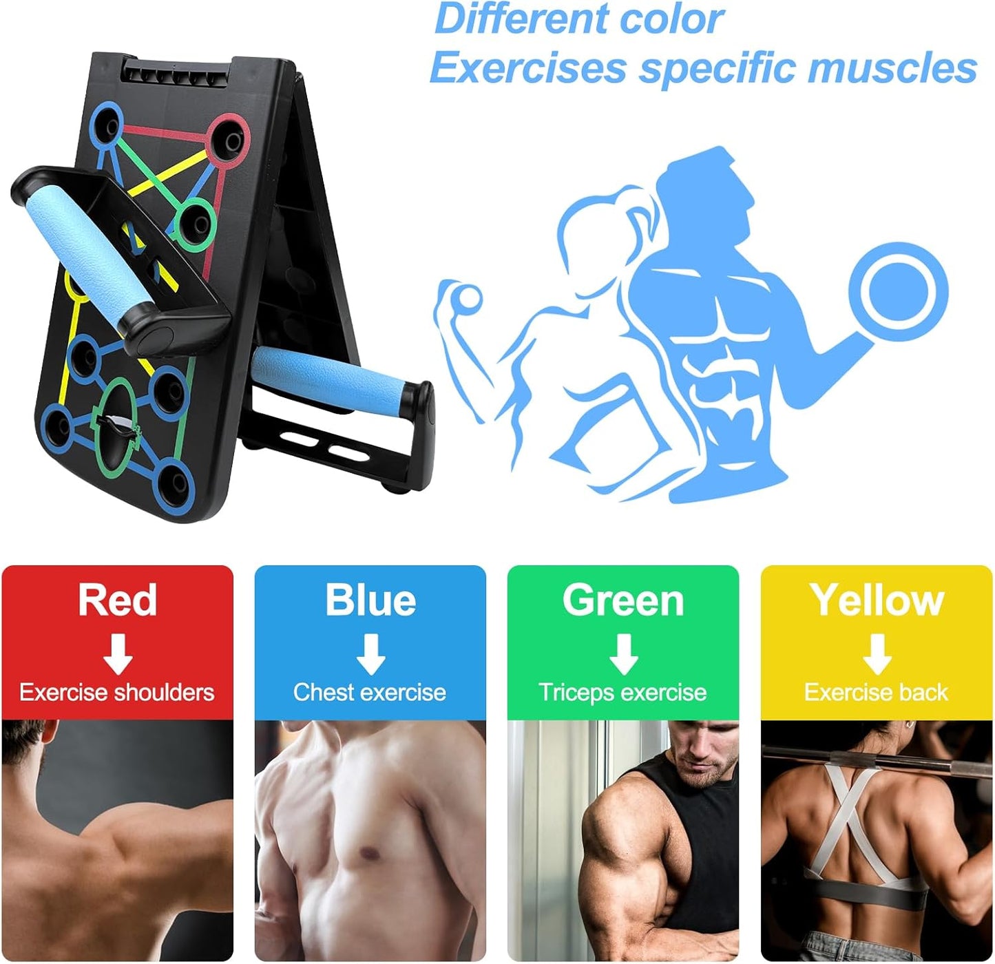 Traxenta Portable Planche Pompe, Planche Pompe Musculation avec Antiglisse Poignées, Planche Push Up, Push Up Board, Push Up Board Pliable avec 2 Bande de Résistance, Push Up Bar pour Muscles Exercice