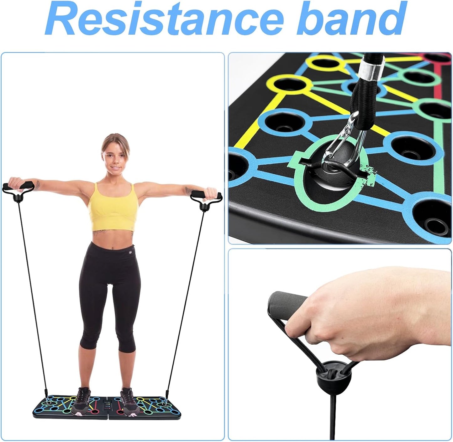 Traxenta Portable Planche Pompe, Planche Pompe Musculation avec Antiglisse Poignées, Planche Push Up, Push Up Board, Push Up Board Pliable avec 2 Bande de Résistance, Push Up Bar pour Muscles Exercice