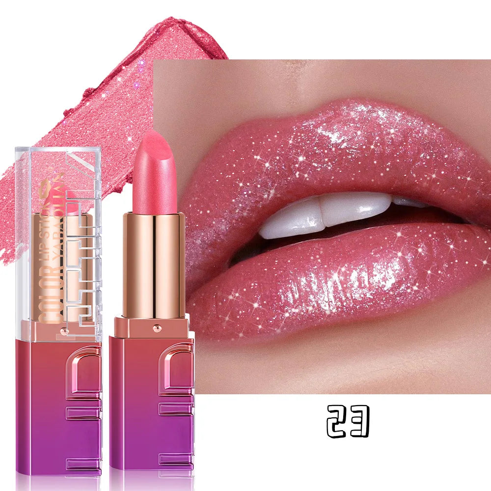 Pearlescent Rose Glitter Velvet Lipstick Moisturizing Crystal Long Lasting Jelly Shimmer Diamond Lip Plumper Gloss Tint Cosmetic