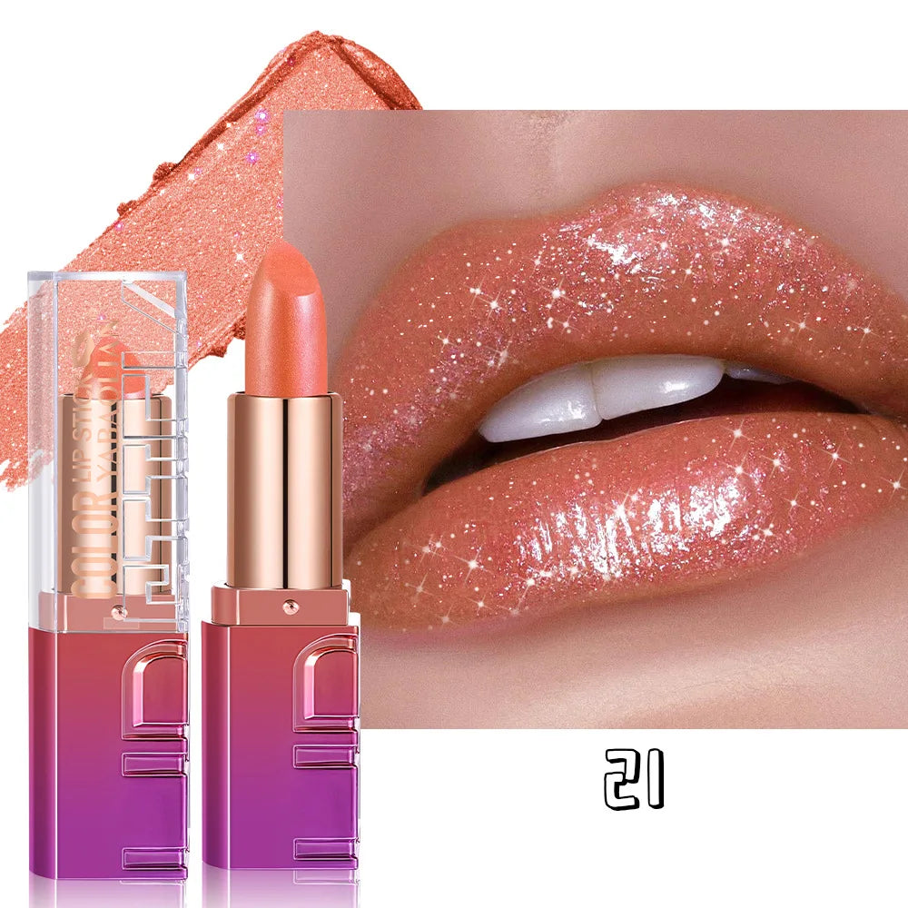 Pearlescent Rose Glitter Velvet Lipstick Moisturizing Crystal Long Lasting Jelly Shimmer Diamond Lip Plumper Gloss Tint Cosmetic