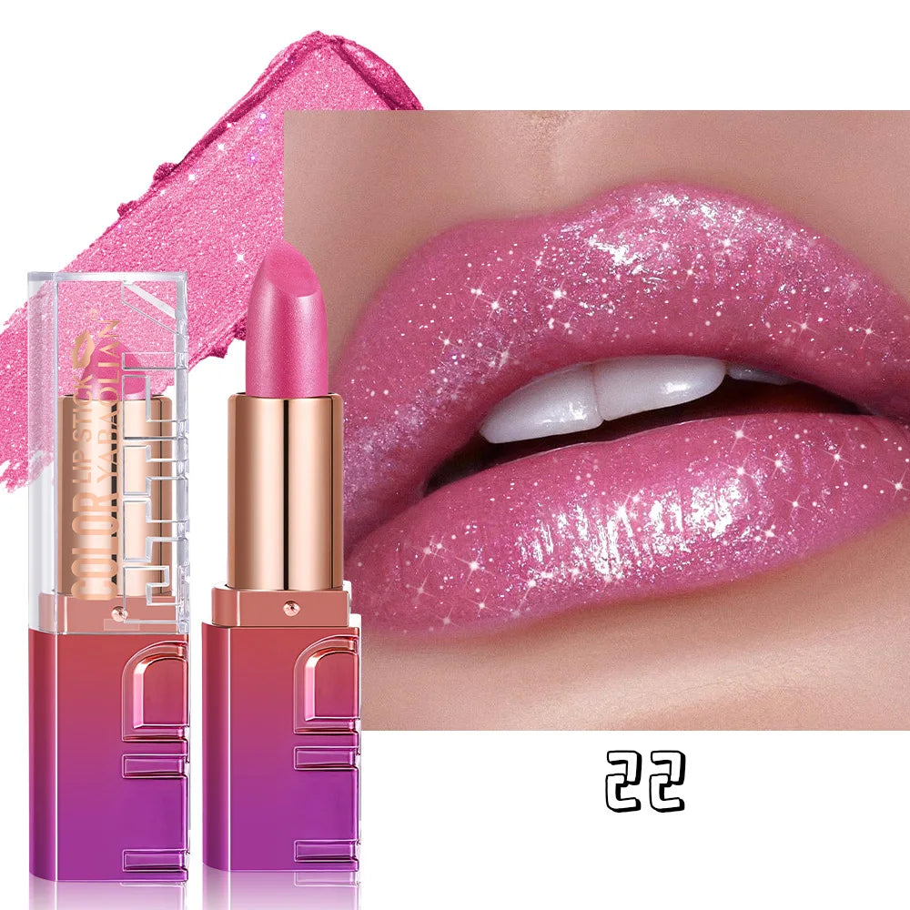 Pearlescent Rose Glitter Velvet Lipstick Moisturizing Crystal Long Lasting Jelly Shimmer Diamond Lip Plumper Gloss Tint Cosmetic