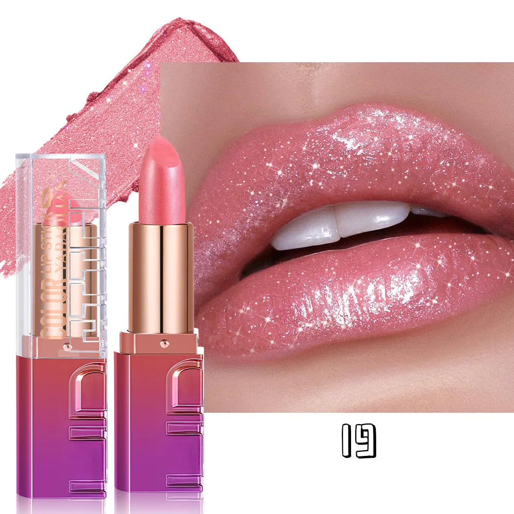 Pearlescent Rose Glitter Velvet Lipstick Moisturizing Crystal Long Lasting Jelly Shimmer Diamond Lip Plumper Gloss Tint Cosmetic