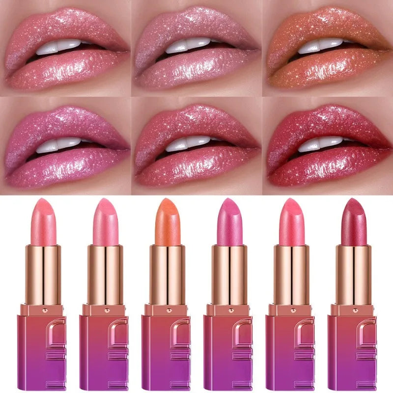 Pearlescent Rose Glitter Velvet Lipstick Moisturizing Crystal Long Lasting Jelly Shimmer Diamond Lip Plumper Gloss Tint Cosmetic