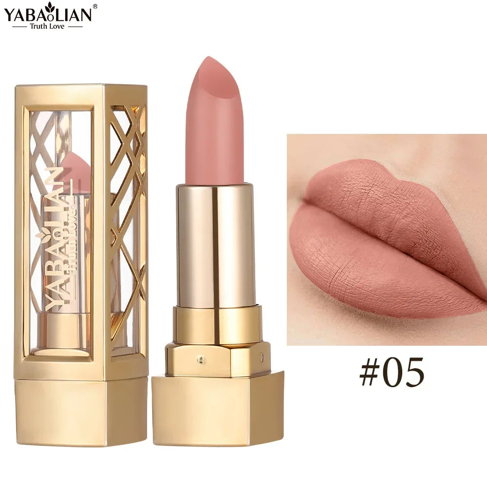 12 Color Gold Tube Lipstick Matte Metallic Glitter Lipstick Waterproof Non-Fade Shimmery Pearl Sparkling Red Lip Gloss Makeup