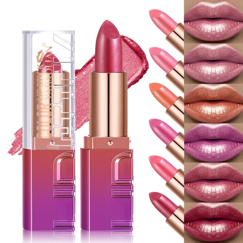 Pearlescent Rose Glitter Velvet Lipstick Moisturizing Crystal Long Lasting Jelly Shimmer Diamond Lip Plumper Gloss Tint Cosmetic