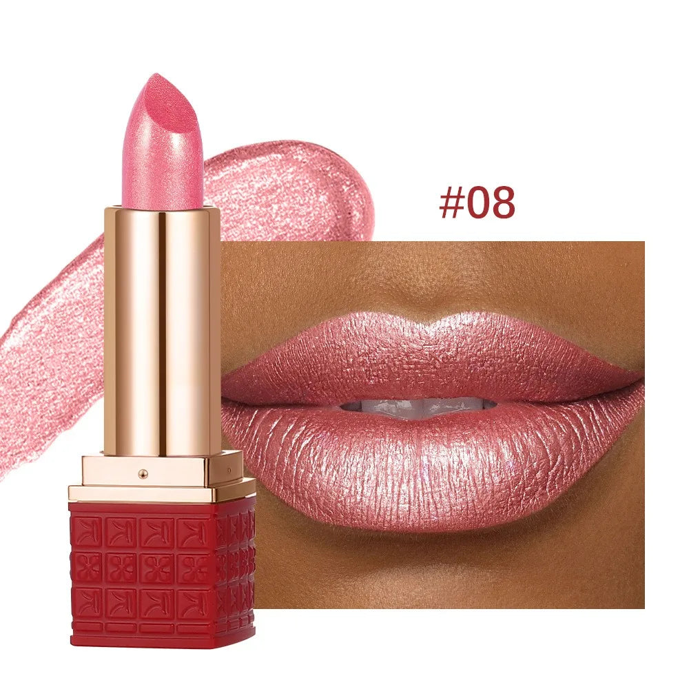 Pearlescent Rose Glitter Velvet Lipstick Moisturizing Crystal Long Lasting Jelly Shimmer Diamond Lip Plumper Gloss Tint Cosmetic