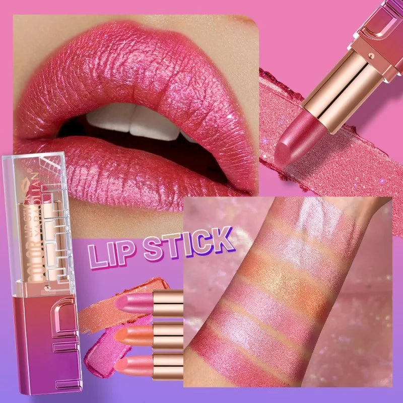 Pearlescent Rose Glitter Velvet Lipstick Moisturizing Crystal Long Lasting Jelly Shimmer Diamond Lip Plumper Gloss Tint Cosmetic