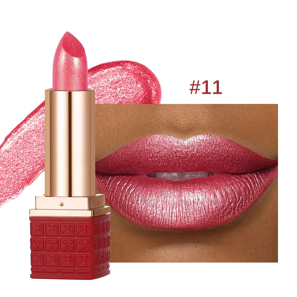 Pearlescent Rose Glitter Velvet Lipstick Moisturizing Crystal Long Lasting Jelly Shimmer Diamond Lip Plumper Gloss Tint Cosmetic