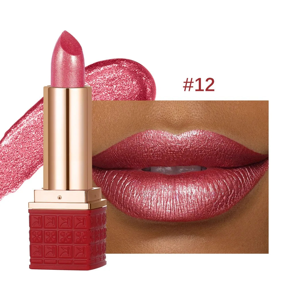 Pearlescent Rose Glitter Velvet Lipstick Moisturizing Crystal Long Lasting Jelly Shimmer Diamond Lip Plumper Gloss Tint Cosmetic