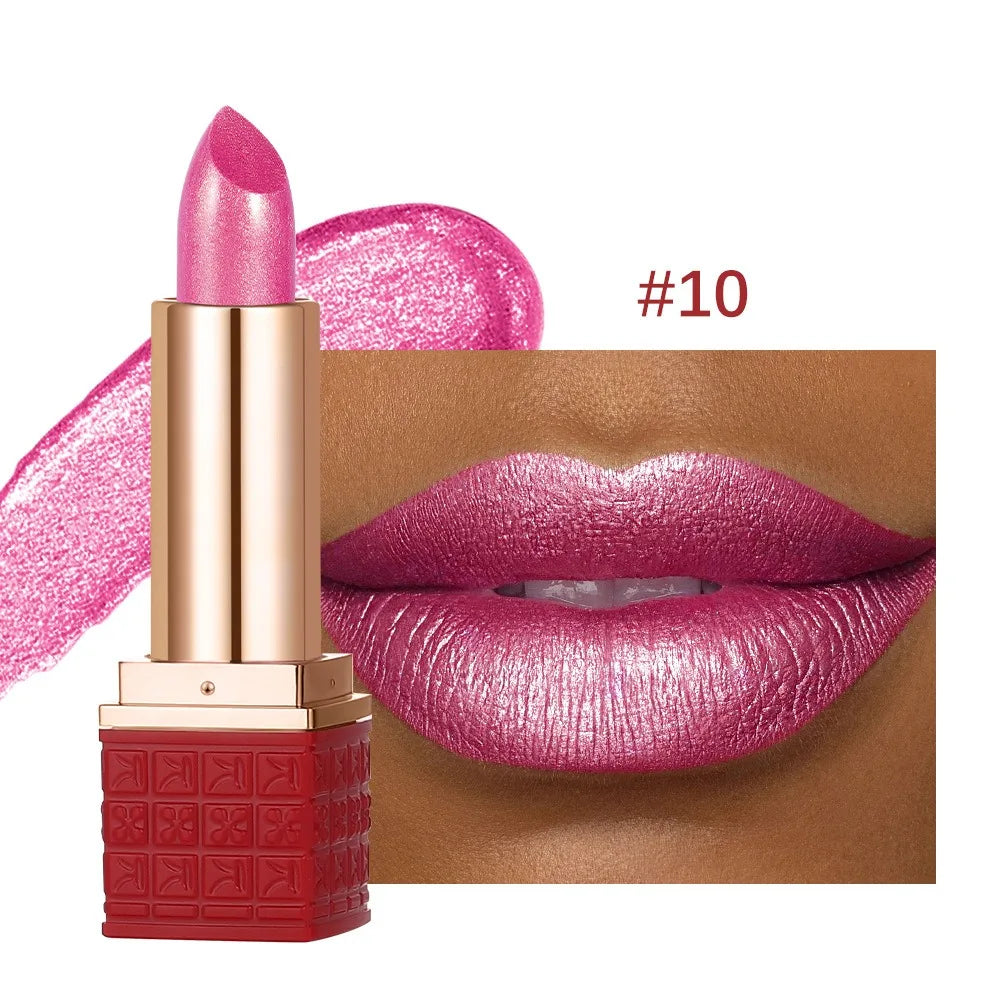 Pearlescent Rose Glitter Velvet Lipstick Moisturizing Crystal Long Lasting Jelly Shimmer Diamond Lip Plumper Gloss Tint Cosmetic