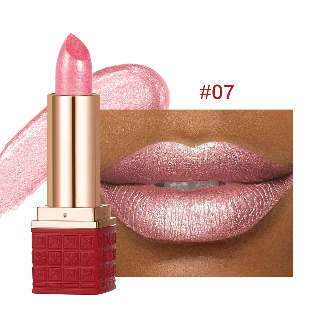 Pearlescent Rose Glitter Velvet Lipstick Moisturizing Crystal Long Lasting Jelly Shimmer Diamond Lip Plumper Gloss Tint Cosmetic