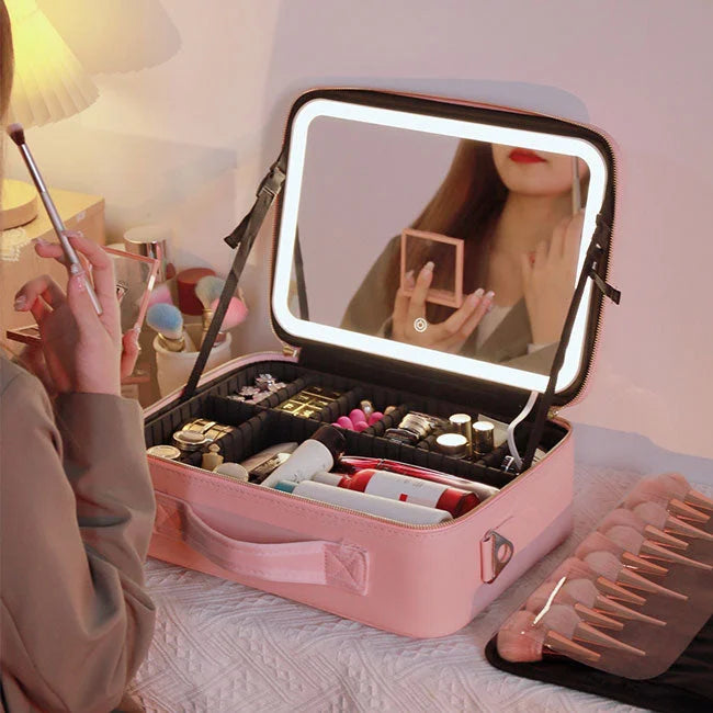 Marre De Chercher de LA lumière Du jour Pour vous Maquillez,Voici La Mallette cosmétique LED intelligente avec miroir Qui Vous éclairait Comme En Plein Journée