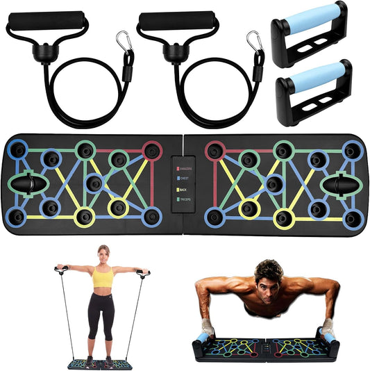 Traxenta Portable Planche Pompe, Planche Pompe Musculation avec Antiglisse Poignées, Planche Push Up, Push Up Board, Push Up Board Pliable avec 2 Bande de Résistance, Push Up Bar pour Muscles Exercice