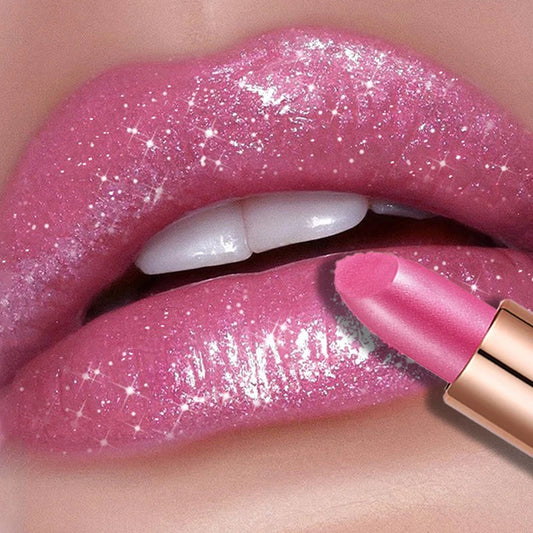 Pearlescent Rose Glitter Velvet Lipstick Moisturizing Crystal Long Lasting Jelly Shimmer Diamond Lip Plumper Gloss Tint Cosmetic