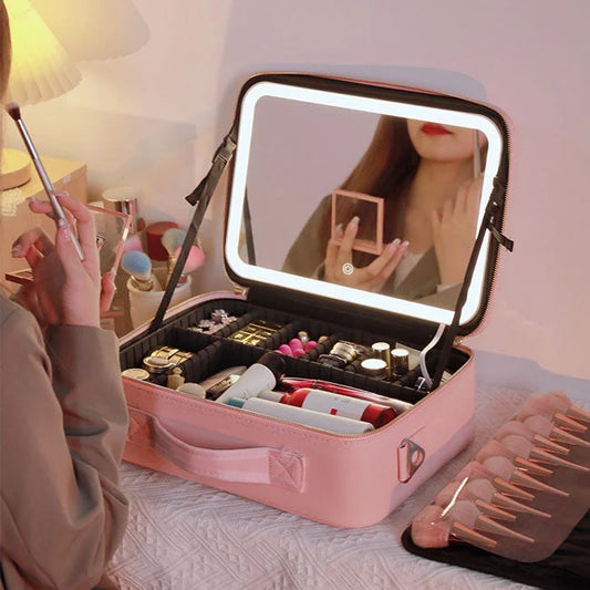 Marre De Chercher de LA lumière Du jour Pour vous Maquillez,Voici La Mallette cosmétique LED intelligente avec miroir Qui Vous éclairait Comme En Plein Journée